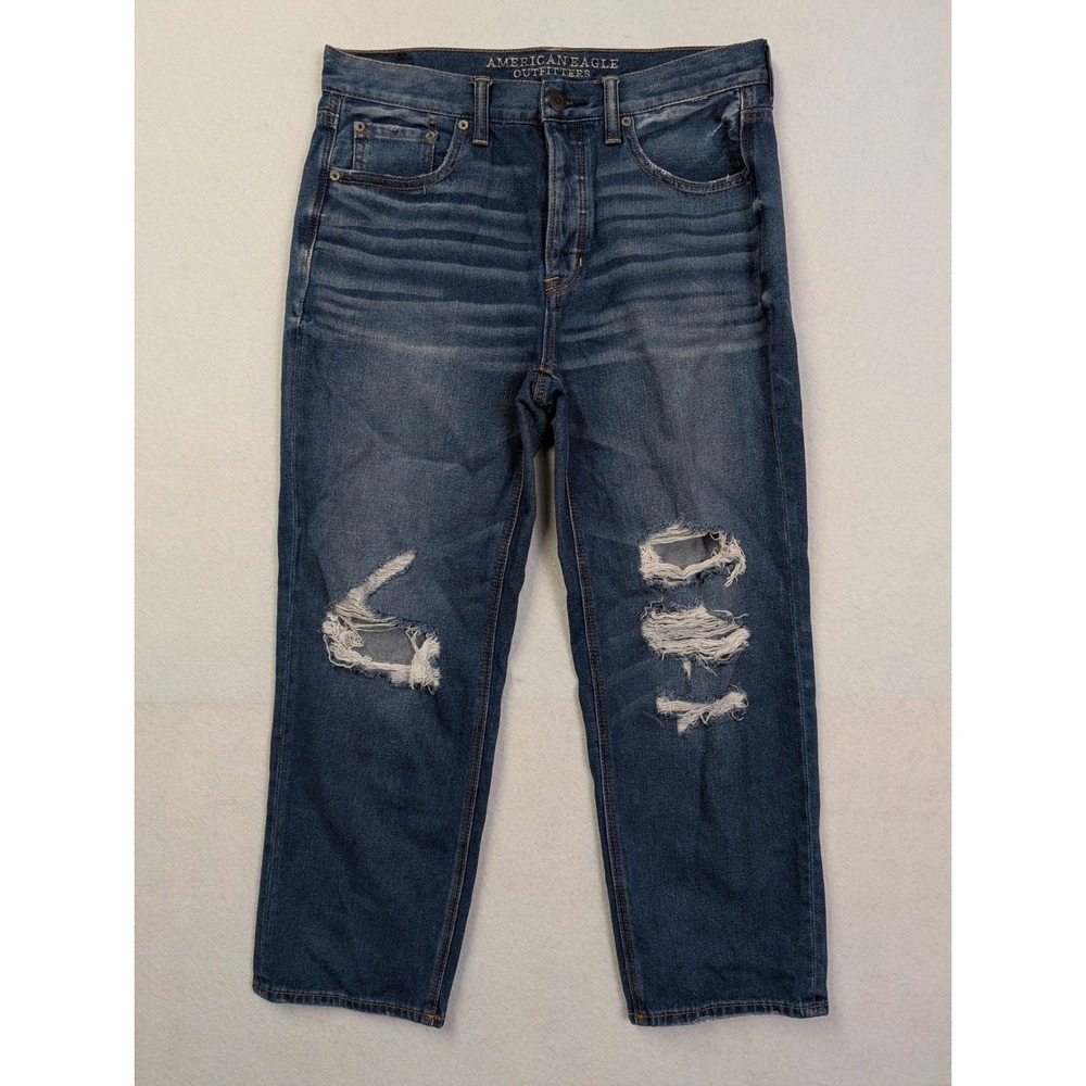 American Eagle Womens Vintage Hi Rise Straight Jeans 8 Distressed Blue
